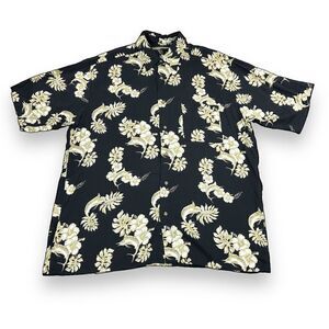 Munsingwear Shirt Mens‎ Size Large L Black Floral Print Short Sleeve Button Down